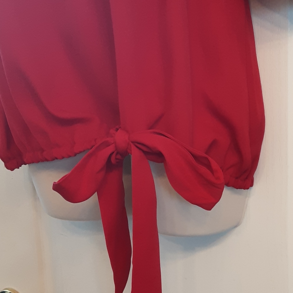 MSK Red Ruffle Sleeve Top - Picture 7 of 12